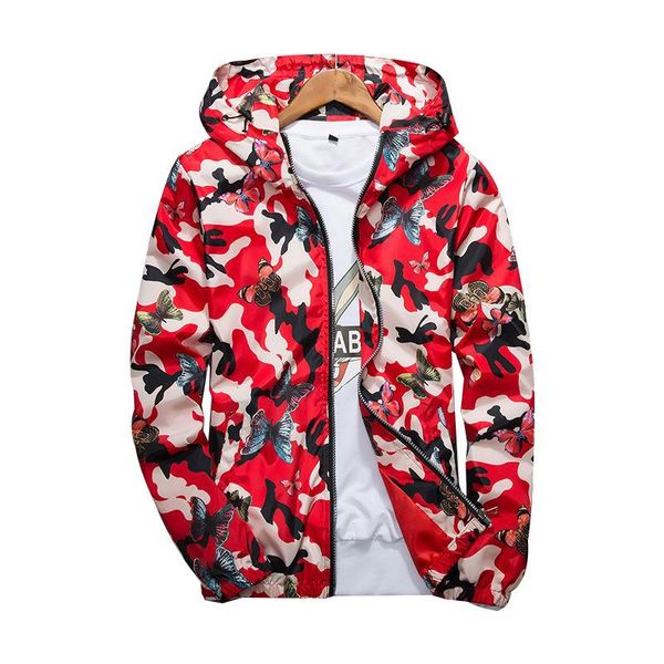 

men's jackets spring and autumn youth camouflage printed jacket hooded sports casual outdoor sunscreen windbreaker, Black;brown