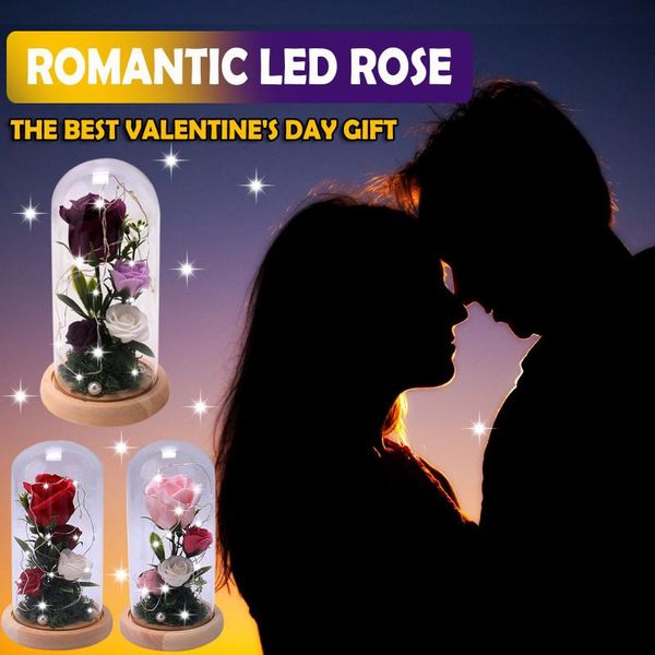 

beautiful battery powered led rose glass bottle string light desk lamp romantic valentine's day birthday gift home decoration