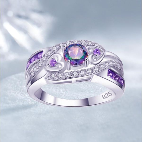 

wedding rings classic heart-shaped inlaid purple crystal zircon opal ring for women party jewelry, Slivery;golden