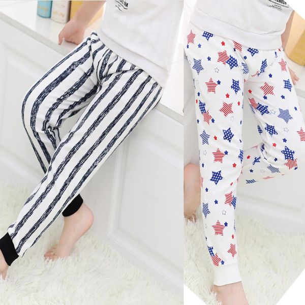 

children's pants cotton boys and girls home pants cute cartoon striped printed baby, Blue