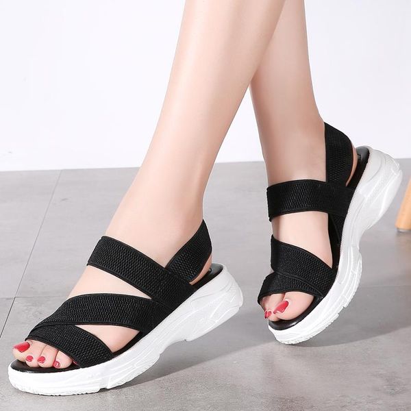 

sandals susugrace arrivals platform wedge woman 2021 summer outdoor fashion casual breathable plus size 35-45 ladies shoes, Black