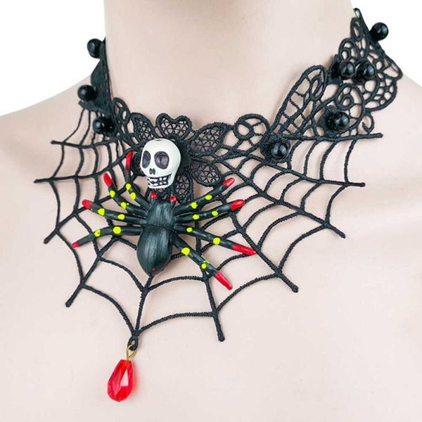 

chokers fashion jewelry party holiday gothic alloy skull gift vintage spider web halloween decor event women necklace festival, Golden;silver