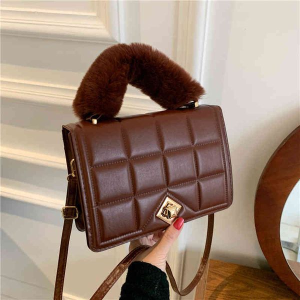 

handbags fashion 2021 autumn and winter textured maomao portable small square bag lingge single shoulder diagonal bag
