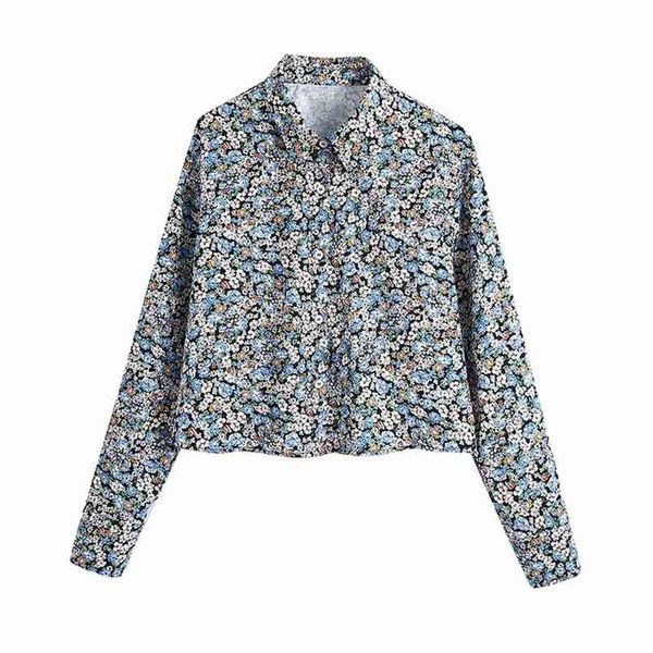 

autumn womwn classical lohng sleeve lapel female printing short shirt 210531, White