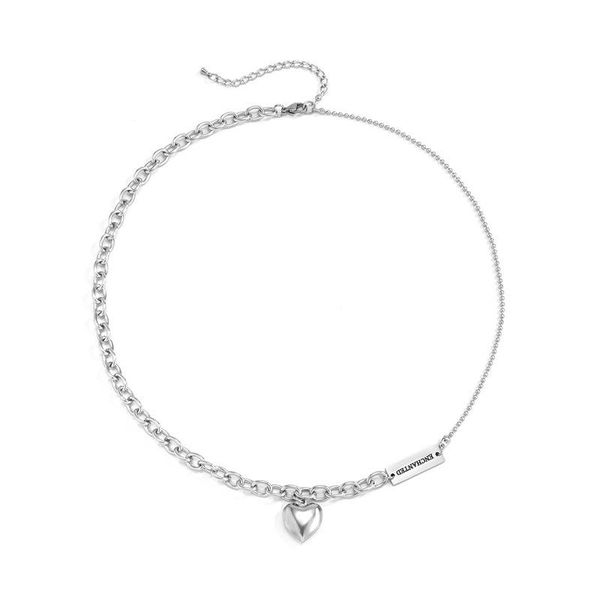 

pendant necklaces potcet korean fashion trend women's stainless steel heart necklace strands happily geometric jewelry, Silver