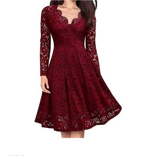 

casual dresses 2021 autumn & winter high-waisted slim solid color quality versatile fashion christmas lace women dress tide, Black;gray