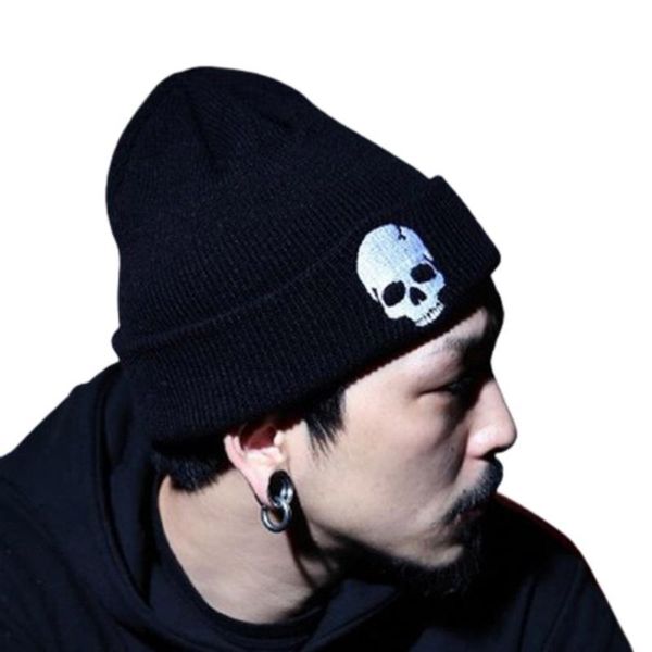 

berets winter cool cartoon skull print knitted windproof warm cap men women punk hip hop fashion black hat skullies beanies, Blue;gray