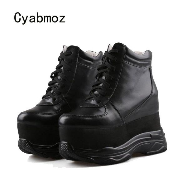 

dress shoes cyabmoz women pumps height increasing woman sneakers high heels platform ladies lace up party casual fashion, Black