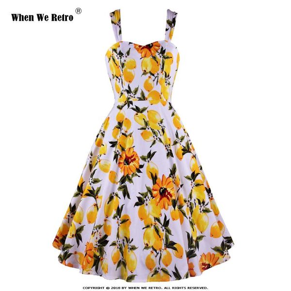 

casual dresses hepburn white lemon flower print a line vintage dress sd0036 sleeveless floral elegant summer women plus size, Black;gray