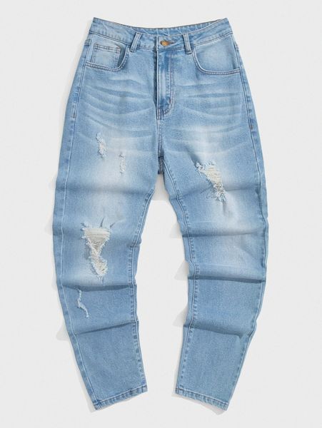 

men slant pocket ripped jeans v6gc#, Blue