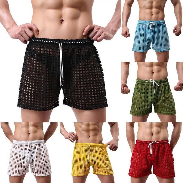 

salemen on boxers soft breathing hollow mesh underpant transparent drawing board lounge shorts needless men's under, White;black