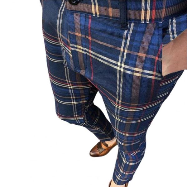 

Mens Pants Casual Trousers For Men Business Zipper Closure Male Pencil Slim-fitting Checkered Plaid Office, White