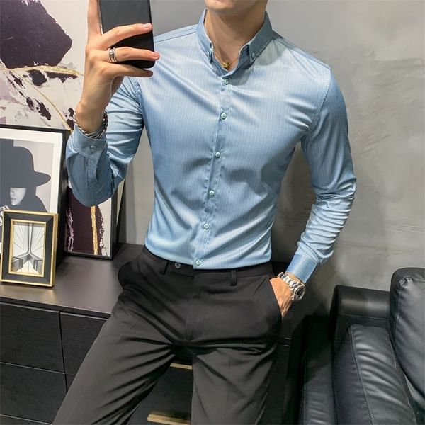 

men's casual shirts british men's striped shirt, business suit, long sleeve, tight, casual, spring, White;black