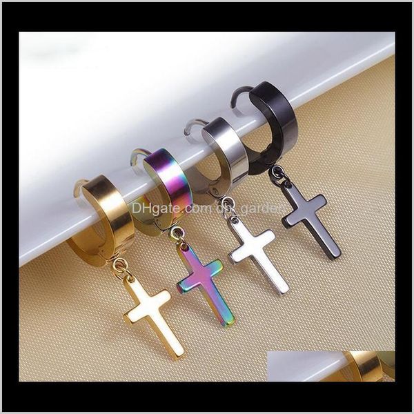 Dangle Chandelier Allergy Clasp Mens de Aço Inoxidável Clipe Fashionable Cruz Brincos Moda Punk Ear Studs Jóias Entrega 2021 Oxv