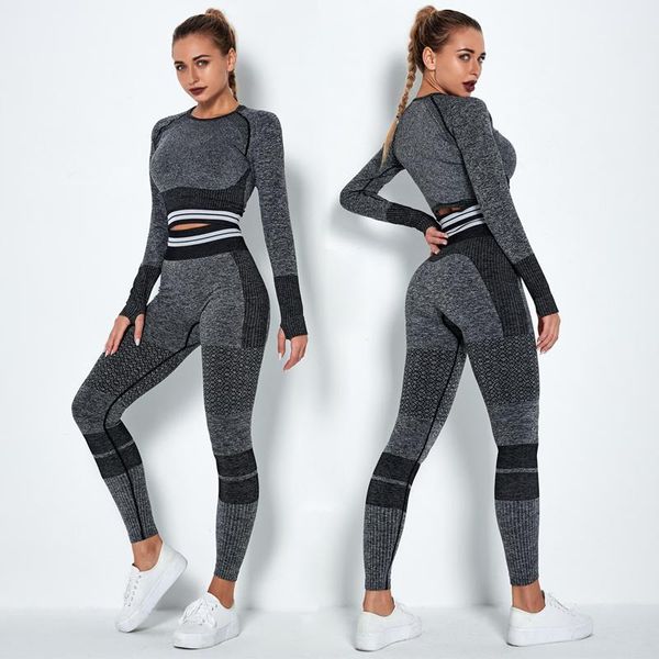 

2pcs seamless yoga set women gym clothing workout sets fitness crop bra high waist leggings sports suit women tracksuit, White;red