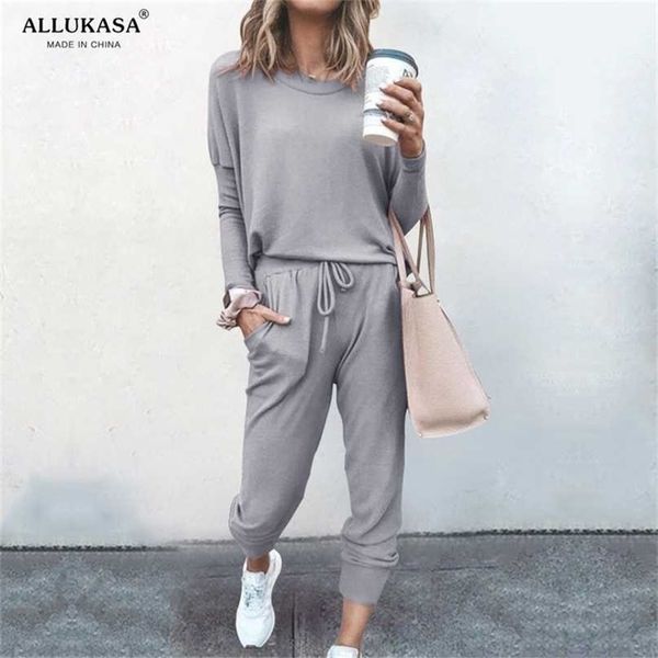 

tracksuit women 2 piece set loose comfortable simple style solid color long sleeve casual suit clothes spring autumn 211022, White