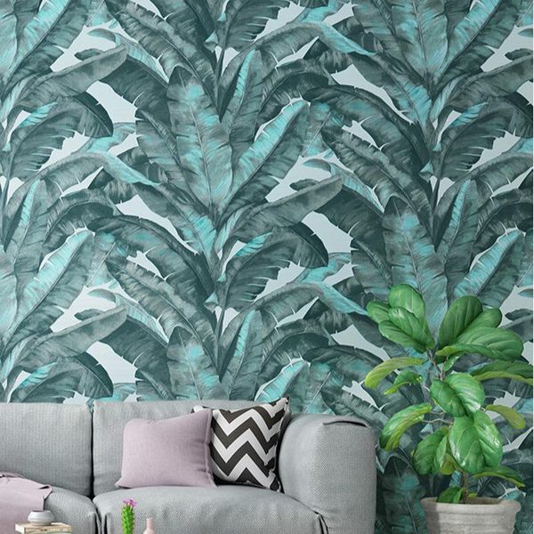 

wallpapers 3d non woven green plant banana leaf wallpaper tropical rainforest nordic living room bedroom background wall