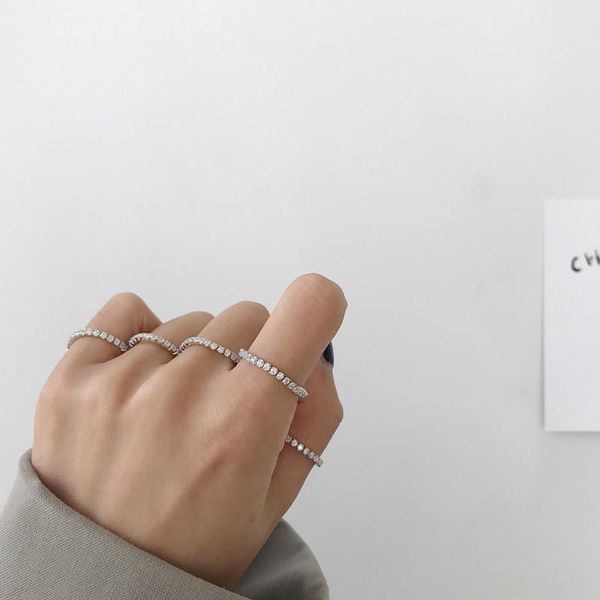 

cluster rings 1pc mini thin authentic s925 sterling silver fine jewelry zircon cz + tennis ring tlj1051, Golden;silver