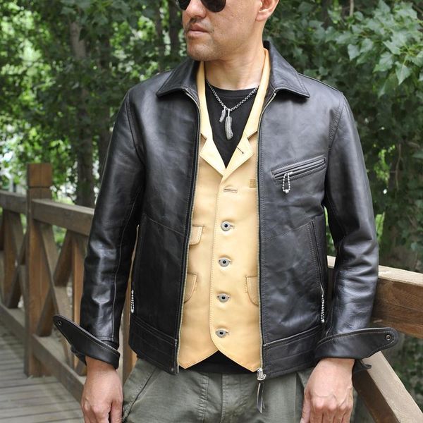 

men's leather & faux black 2021 motorcycle style genuine jacket men large size 3xl real natural horsehide spring slim fit short biker c