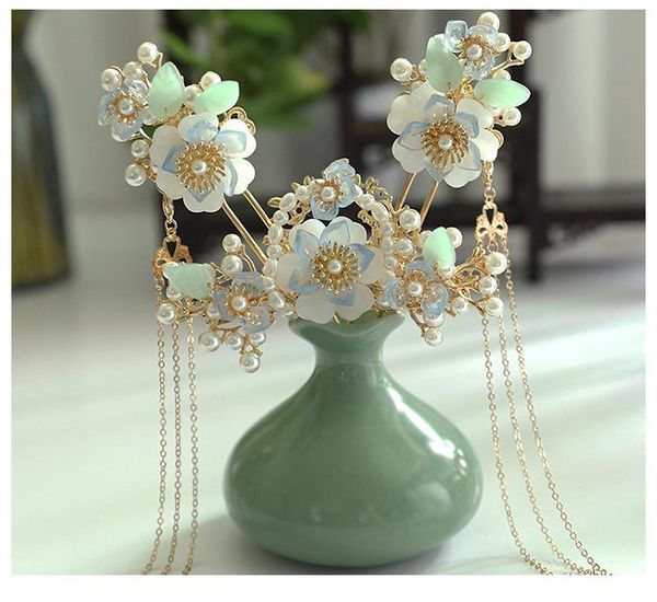 

hair clips & barrettes hanfu headdress, children's light-colored hairpin, full set of accessories, wedding clothing and accessories, Golden;silver