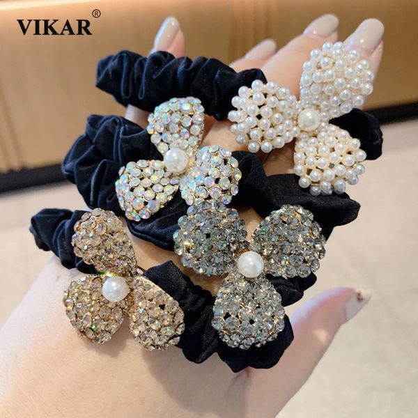 

hair accessories women shinny diamond elastic bands tie girls elegant pearl ponytail holder scrunchy fashion