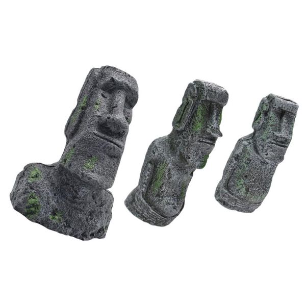 

decorations 3pcs aquarium moai statues fish tank landscape ornaments easter island