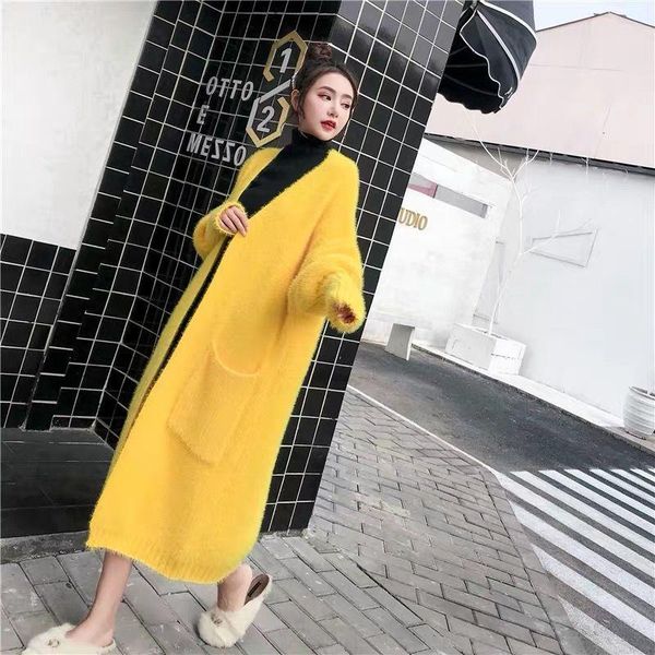 

2021 new women autumn winter faux mink cashmere sweater coat female batwing sleeve knitted long cardigan warm sweaters n217hvil, White;black