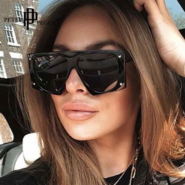 

sunglasses oversized square glasses women vintage female brand designer eyeglasses rivet frame gradient lens sun men, White;black