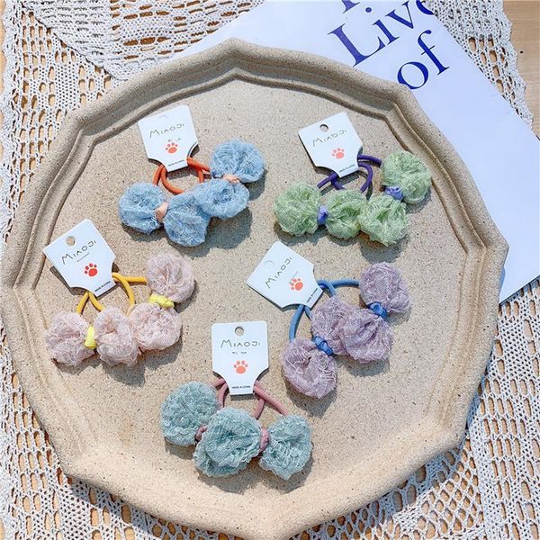 

hair accessories 1 pair children's yarn bow rubber band rope sweet girl princess fashion ponytail headdress kids, Slivery;white