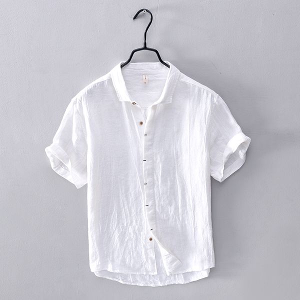 

2021 new vero novo estilo de linho puro masculina marca casual manga curta camisas para moda confortvel slida camisa dos homens irbp, White