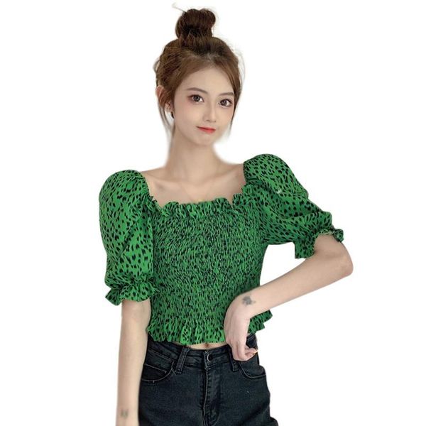 

women's blouses & shirts strapless women summer female crop ladies shirshort puff sleeve korean fashion square neck streetwear, White