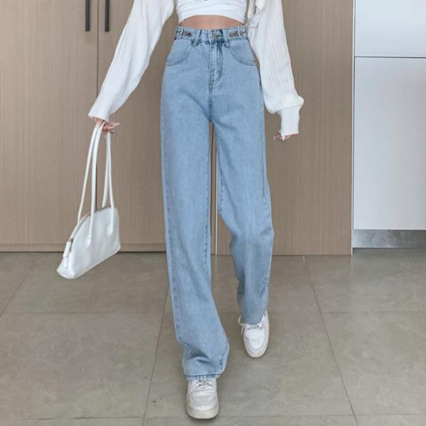 

women's jeans autumn korean fashion denim women high waist straight casual loose cotton street wear blue pants 2021