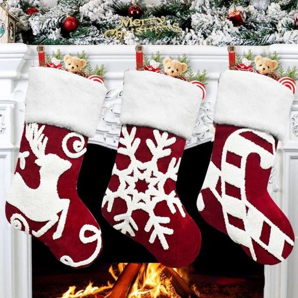 

christmas decorations stocking socks polyester snowflake pattern hanging stockings xmas candy gift bag for home tree decoration