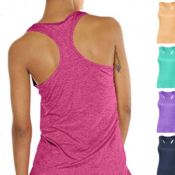 

2021 summer womens sports gym racer back running vest fitness jogging tank 6 colors female shirts outfits s xxl, White