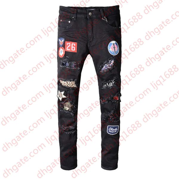 

new mens stylist jeans ripped denim pants hip hop distressed zipper jeans size 28-40, Blue