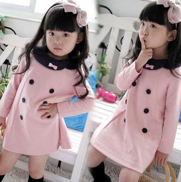 

kids girl clothes double breasted girls dresses long sleeve children princess dress boutique kids clothing pink black optional dw5996, Red;yellow
