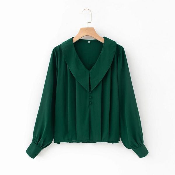 

women's blouses & shirts hsa 2021 autumn arrivals turn down collar army green formaly blouse and long sleeve casual solid blusa, White