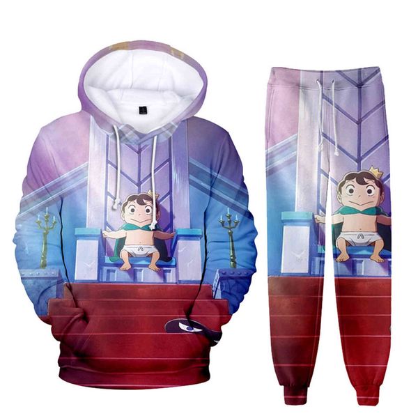 

2021 autumn and winter new men's animation ri king ranking cloth loose sweater suit, Black