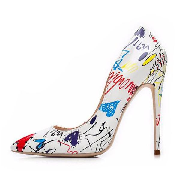 

dress shoes 2021 fashion women pumps high heels graffiti colorful bridal, Black