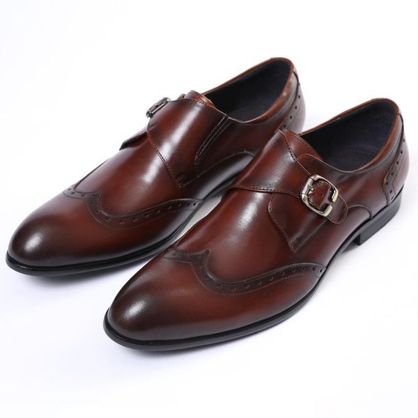 

dress shoes monk black / deep brown pointed toe prom boys genuine leather wedding male business