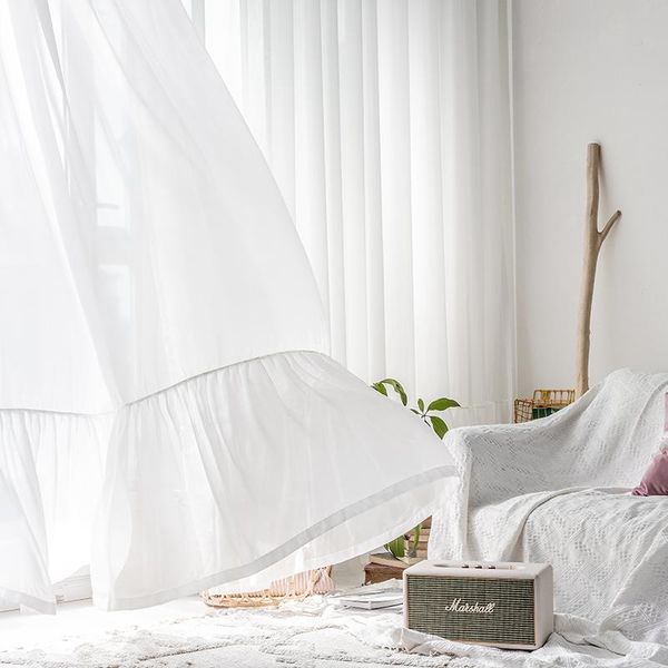 

curtain & drapes 2021 white princess tulle european korean sheer curtains for living room bedroom modern simple voile sweet gauze solid