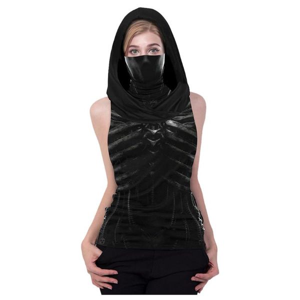 

women's tanks & camis 2021 summer sleeveless tank women black skeleton print hooded with ear loop face bandana ropa de mujer#gh, White