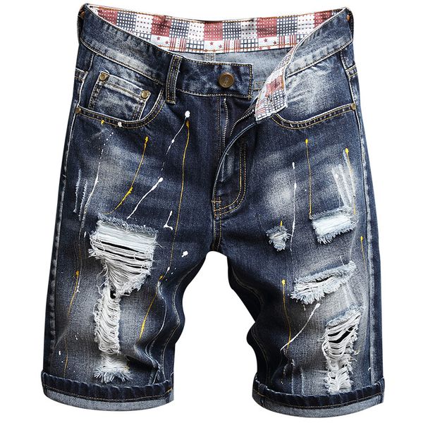 

men's denim shorts summer ripped cotton short pants slim fit elastic male clothing plus size casual jeans shorts men, White;black
