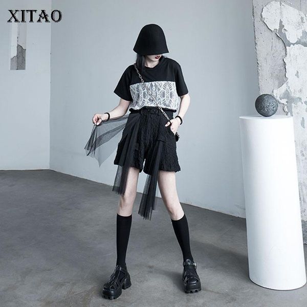 

women's pants & capris xitao women fashion 2021 summer elegant small fresh casual pocket mesh minority style irregular dzl1152, Black;white