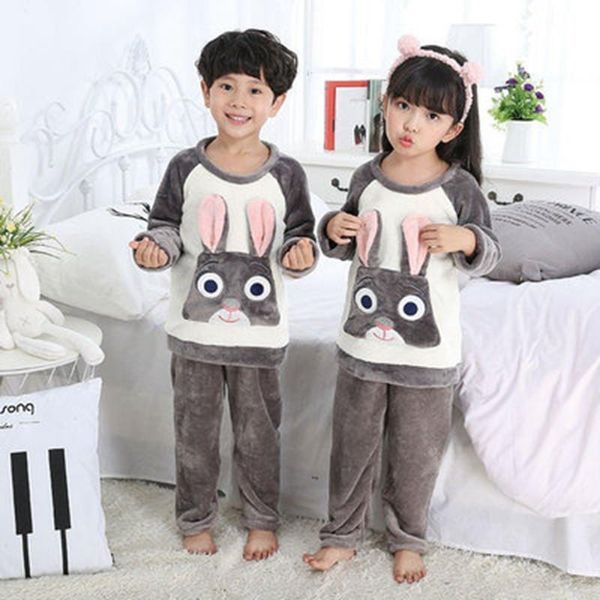 

pajamas children winter sets cartoon kids warm sleepwear baby girls boys nightwear for 3-14 y, Blue;red