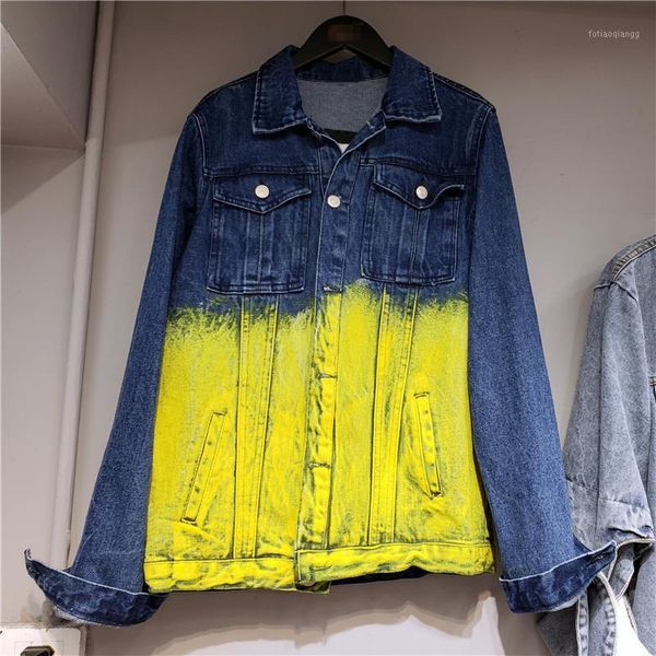

women's jackets vintage contrast color gradient blue denim jacket autumn women coat casual loose lapel long sleeve jeans jaqueta femini, Black;brown