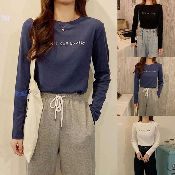 

women's t-shirt fashion casual letter printing long sleeve, White