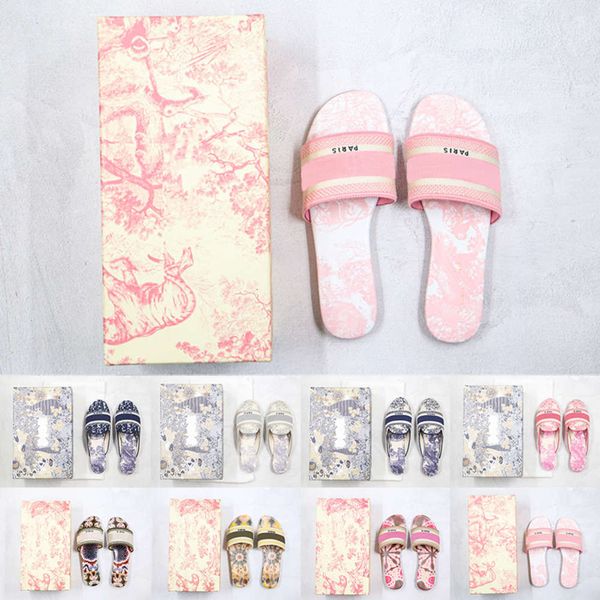 

box]preferential paris 2021 [with designer flat slippers leather women sandals denim ladies summer oblique embroidered outdoor beach rainbow, Black