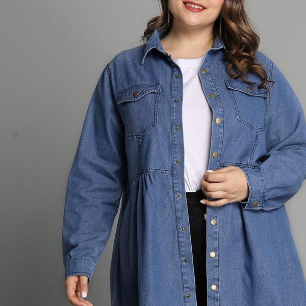 

women shirt 6xl plus size long sleeve shirts blouses pocket denim blouse casual loose ladies vintage button blusas mujer, White