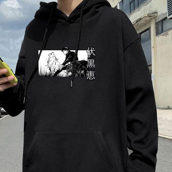 

men's hoodies & sweatshirts anime jujutsu kaisen pullovers loose long sleeves hooded sweatshirt harajuku hip hop men/women streetwear, Black